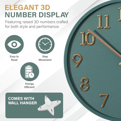 Clockswise 11" Modern Minimalist Round Wall Clock Gold Arabic Numerals Blue Dial Analog Display Step Movement Mechanism Easy-to-Read Timepiece for Living Room Kitchen Office or Bedroom Wall Decor