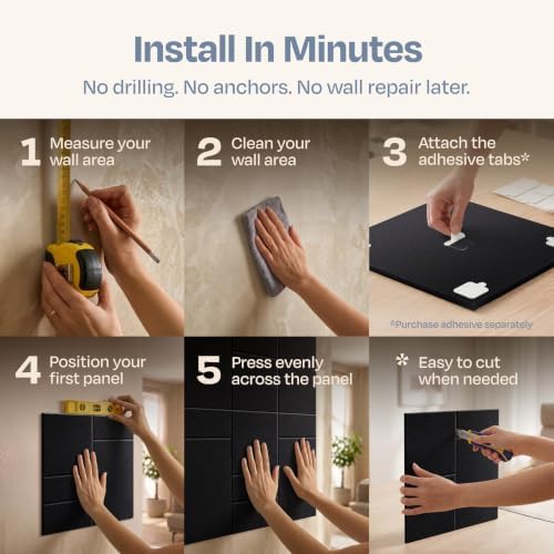 Acoustic Panels 12-Pack Soundproof Wall Panels 12"x12"x0.4" Decorative Sound Dampening for Your Home, Office, Studio, Bedroom & More with Unique GridFrame Carving [Deep Black]