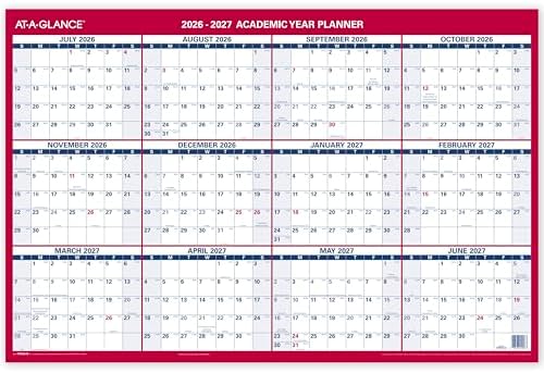 AT-A-GLANCE Dry Erase Calendar 2026-2027 Academic & Regular Year Wall Planner, 12-Month, 36" x 24", Double Sided, Horizontal (PM200P28)