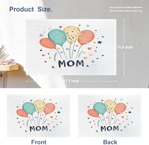 Batmerry Balloons Stars Mom Linen Placemats Set of 4, Happy Mother's Day Washable Table Mats for Kitchen Table Thickened Heat Insulation Dining Set Indoor Outdoor 12X18 in