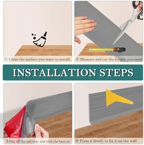 LSGCQ Vinyl Baseboard Molding Trim 4 Inch Self-Adhesive Vinyl Wall Base