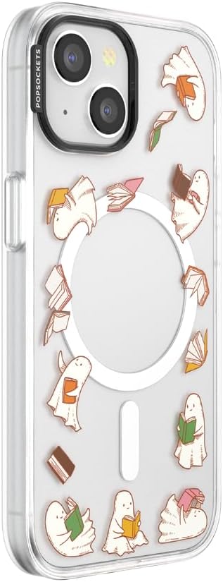 PopSockets iPhone 15 Phone Case with MagSafe, Wireless Charging Compatible, Bookish - Spooky Book Club