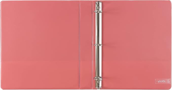 Yoobi 3 Ring Coral Ombre Binder - 1 Inch Binder with Round D Rings and 2 Pockets, Durable, PVC-Free Organizer with 220 Sheets Capacity, FSC Certified Packaging and Paper