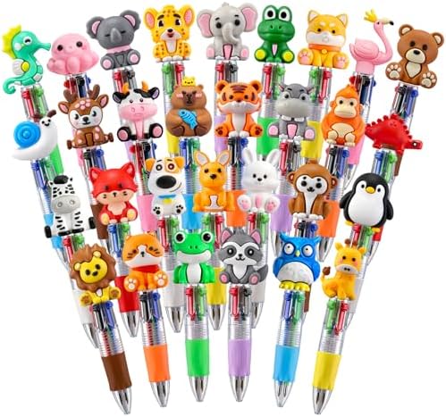 30Pcs Animals Mini Multicolor Pen in One 4-in-1 Cute Pens Bulk, Ballpoint Pens for Birthdays Parties, Fun Pens Gifts Assorted Ink Kawaii Pen