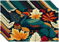 Batmerry Turquoise Thanksgiving Turkey Linen Placemats Set of 8, Autumn Berries Leaves Washable Table Mats for Kitchen Table Thickened Heat Insulation Dining Set Indoor Outdoor 12X18 in