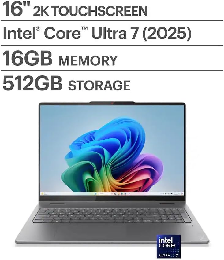 Lenovo Yoga 7i 2-in-1 AI PC Laptop 16" 2K WUXGA IPS Touch, Intel Core Ultra 7 256V, 16GB RAM 512GB SSD, Intel Arc Graphics 140V, Backlit KB, FP Reader, Thunderbolt, Win11, w/USB 3.0 Hub, W/GaLiMu