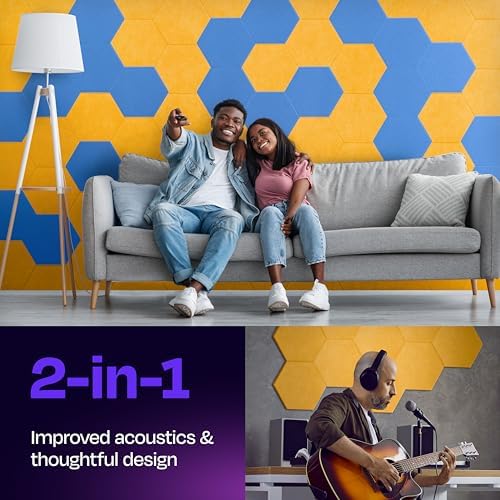 Acoustic Panels 12-Pack Soundproof Wall Panels 12"X10.4"X0.4" Sound Panels High Density Sound Dampening Panels - [Sunny Yellow Hexagon]