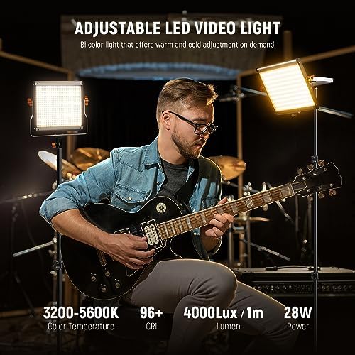 Neewer 2 Packs Dimmable Bi Color 480 LED Video Light Kit, 3200~5600K CRI 96+ LED Panel with U Bracket, 75 inches Tripod Light Stand for YouTube Recording Studio Photography Streaming Key Lighting