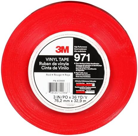 3M Durable Floor Marking Tape 971, Red, 3 in x 36 yd, 17 mil, 1 Roll
