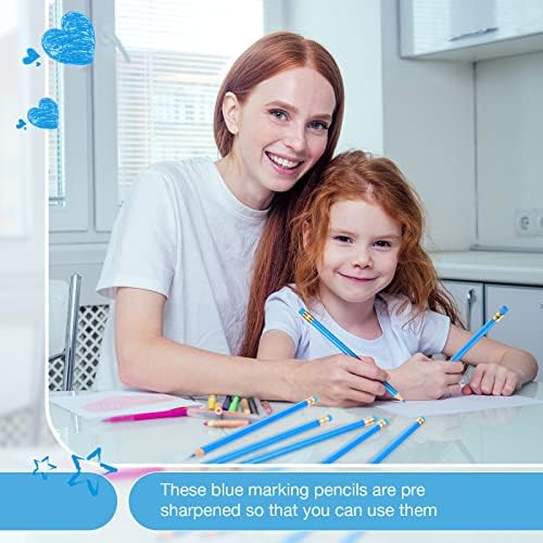 Tatuo 60 Pcs Pencils Pre Sharpened Checking Pencils with Eraser Erasable Colored Pen for Map Coloring Tests Sketch School Office Editing Kids Adults Favors Grading(Blue)