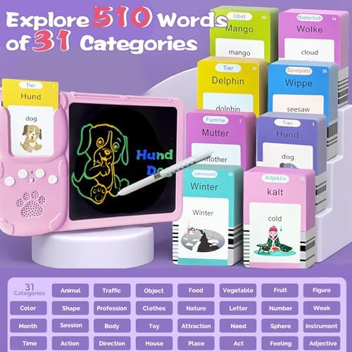 Talking Flash Cards with Writing Tablet - German English, Pink