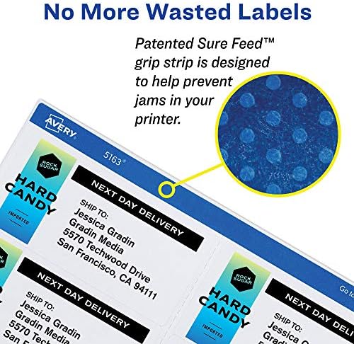 Avery Print-to-the-Edge Printable Shipping Labels, 4.75" x 7.75", Matte White, Sure Feed Technology, Laser & Inkjet Printer Compatible, 50 Blank Labels per Pack (5 Packs of 6876)