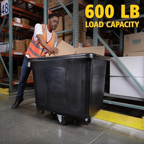 Rubbermaid Commercial Products Bulk Cube Truck with Wheels, Black, Transport up to 600 lb. of Waste/Laundry/Linen/Supply/Packaging Material for Hospital/Hotel/School