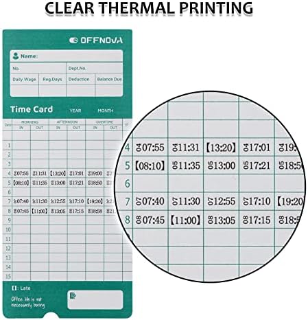 OFFNOVA Thermal Employee Time Cards, Monthly Double-Sided Punch Cards, 3.3" x 7.3", Auto Sensing & Auto Mark Late/Early Leave, 50 Pack for Office Time Clock