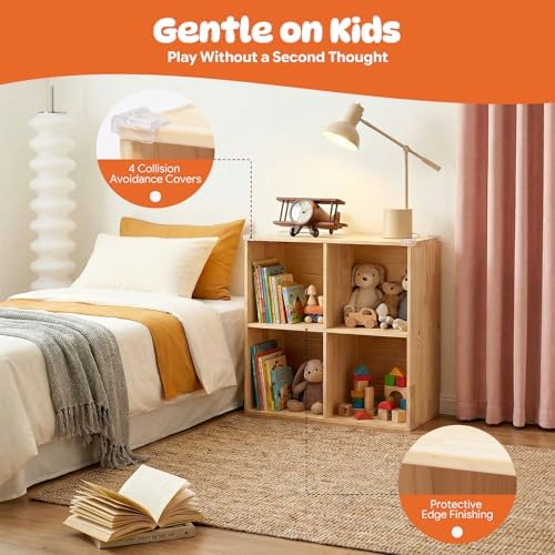 4 Cube Storage Organizer - Solid Wood Bookshelf - Cube Shelf - Vertical or Horizontal Bookcase - Open Book Shelf - Easy Assembly for Bedroom, Living Room, Office