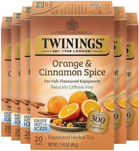 Twinings Orange & Cinnamon Spice Herbal Tea Bags, 20 CT Box (6 Pack)