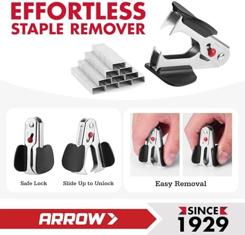 Arrow Office Stapler Set, 25 Sheet Capacity Metal Desk Stapler with 2100 Staples and Staple Remover, Half Strip Design and Non-Slip Base, Spare Staple Storage for Classroom, Office and Home