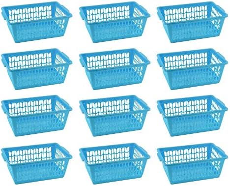 YBM HOME Plastic Perforated Storage Basket Bin Office Drawer, Shelf Desktop Countertop Tray Organizer 32-1188 (12, Blue)