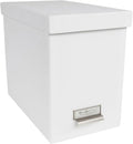 Bigso John Fiberboard Label Frame Desktop File Storage Box - Document Organizer for Important Paperwork - Durable Hanging File Box with a Lid & Metal Label Window - 7.36 x 13.38 x 10.51 in - White