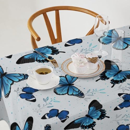Blue Flying Butterfly Tablecloth, Vintage Celestial Butterfly Herbs Leaves Flower Print Table Cloth for Farmhouse Kitchen Party Picnic Dinner Decor 60x120in