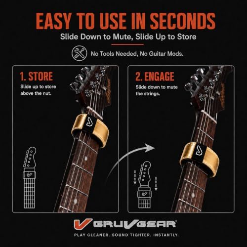 Gruv Gear Fret Wrap & Guitar Mute, Fretwrap for Acoustic, Electric & Bass | String Dampener Recording, Tapping & Practice Accessory (1 Pack, Medium Gold, Fits 5 String Bass, 7 String Guitar)