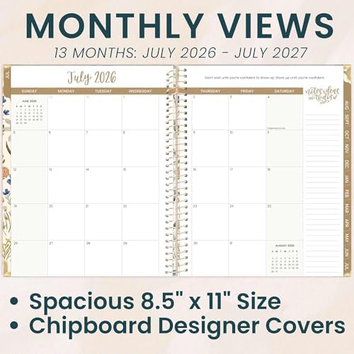 bloom daily planners HARDCOVER Planner 2026-2027 (8.5" x 11") Academic Year (July 2026 - July 2027) - 13 Months Task Goal Planner for Women - Monthly & Weekly Agenda Book - Whimsical Wildflowers