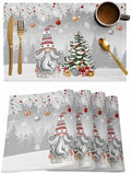 Christmas Gnome Placemats Set of 4, Winter Merry Christmas Tree Balls Heat Resistant Washable Table Place Mats Grey Cotton Table Linens Party Holiday Decor for Kitchen Dining Outdoor Indoor
