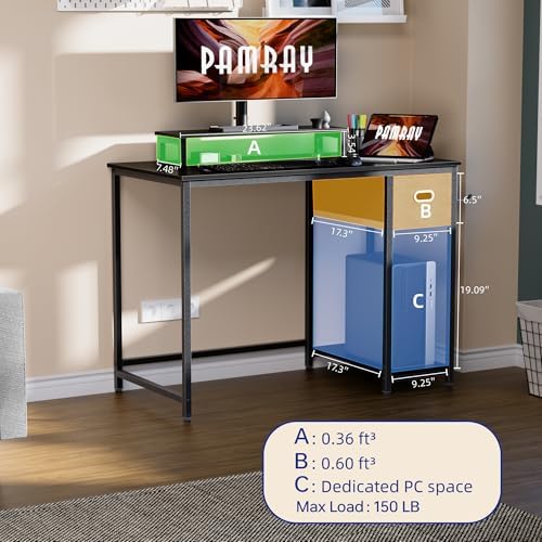 Pamray 39 Inch Small Computer Desk with Monitor Stand and Drawer for Gaming