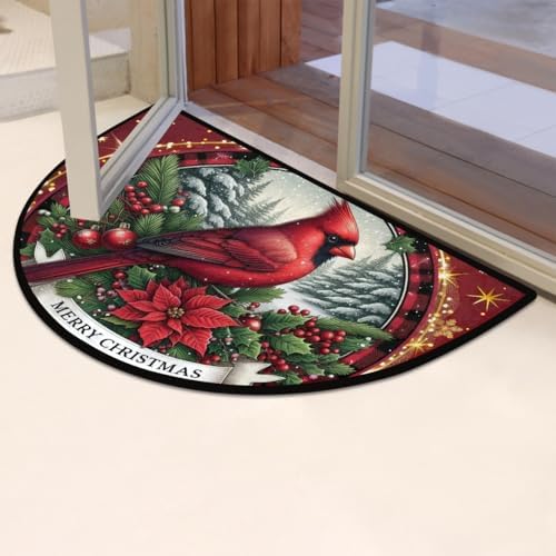 Christmas round red leader Half Round Door Mat Non Slip Washable Semi Circle Area Rug Absorbent Soft Half Moon Rug Floor Mat for Indoor Outdoor Kitchen Bathroom Patio Front Door Mat Decor,a-67