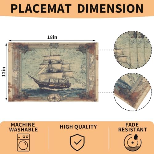 Placemats Set of 6 Washable Linen Place Mats Cloth Table Mats 12x18 Inch