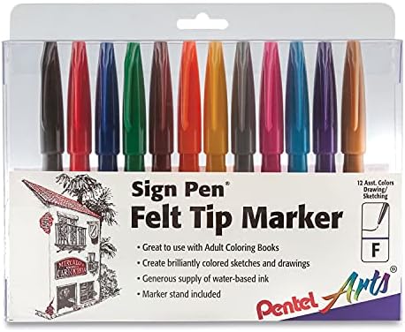 Pentel Felt Tip Sign Pen, Set of 12 Assorted Colors (S520-12)