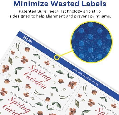 Avery® Rectangle Removable Labels, 2" x 4", Matte White, Sure Feed® Technology, Laser/Inkjet Compatible, 70 Printable Labels Total (6431)