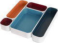 Three by Three Seattle Metal Drawer Organizer Tray Set, 5-Pc, 2" (Blue) | Deep 2" food-safe metal bins; soft non-scratch base; perfect for kitchen utensils, tools & bulkier drawer items