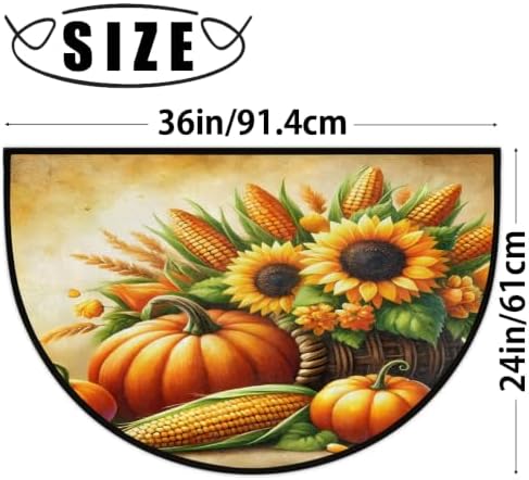 Sunflower Pumpkin Half Round Door Mat Non Slip Washable Semi Circle Area Rug Absorbent Soft Half Moon Rug Floor Mat for Indoor Outdoor Kitchen Bathroom Patio Front Door Mat Decor
