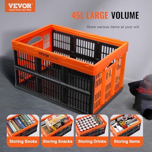 VEVOR 45L Plastic Collapsible Storage Basket 3 Packs, Folding Storage Crate