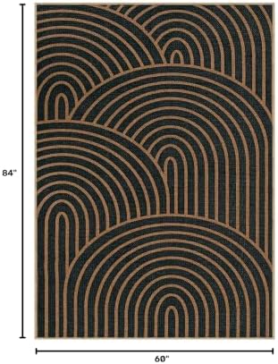 Lahome Modern Rainbow Easy Jute Carpet, Washable 5x7 Area Rugs for Living Room Black Farmhouse Dining Room Rug, Contemporary Natural Throw Mat Non Slip Floor Carpet for Office RV Patio