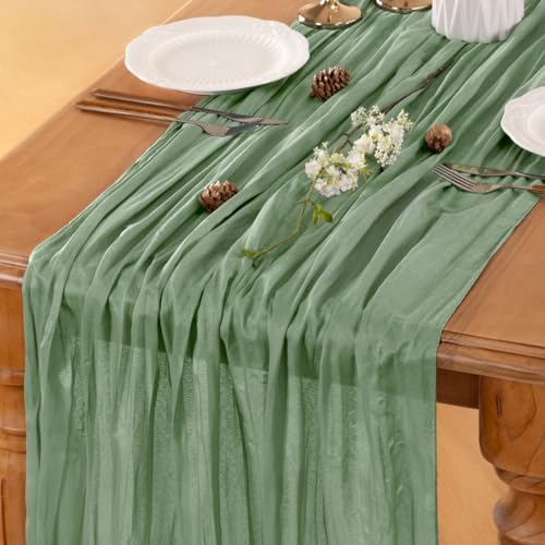 Sage Cheesecloth Table Runner Fall Boho Wedding Birthday Home Decor