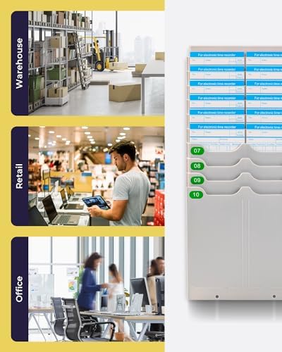 Volcora Expandable Time Card Rack 20 Pockets, Time Card Holder Wall Mount with 20 Number Stickers and 2 Screws, for Attendance Recorder
