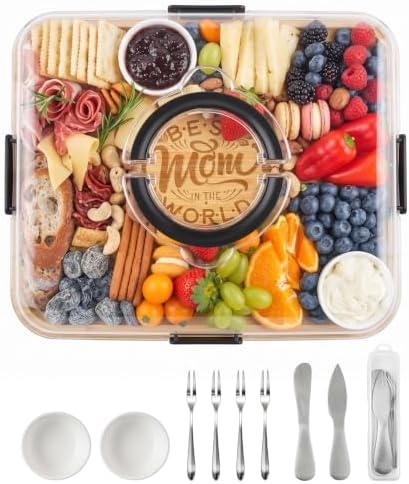 Portable Bamboo Charcuterie Board with Lid, Engraved Mom Print
