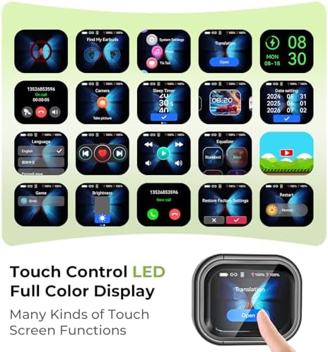 BEARTAIN NE20 Earbuds, 2025 New NE20 AI Translation Earbuds in Real Time, Language Translator Headphones with LCD Touch Screen Audifonos Traductores Inglés Español Support 135 Languages for Travel