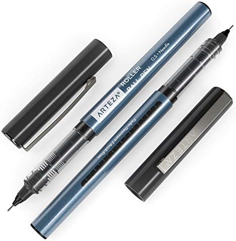 ARTEZA Rollerball Pens, 20 Pack, 0.5 mm Needle Nib, Black Liquid Ink