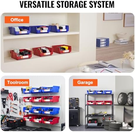 VEVOR Plastic Storage Bins 6 Pack (11 x 11 x 5-Inch), Hanging Stackable Storage Organizer Bins, Heavy Duty Stacking Containers for Closet, Garage, Office, Home, Pantry or Small Parts Organization