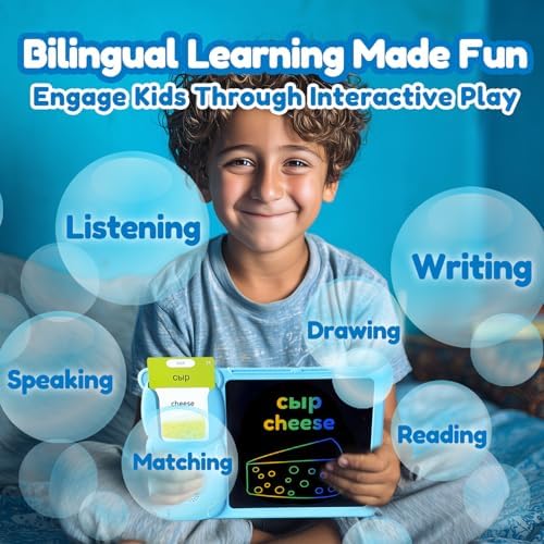 Writing Tablet with Bilingual Flash Cards for Kid, Russian, Blue