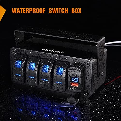 Nilight 4 Gang Rocker Switch Box w/Voltmeter PD Type C and USB Socket