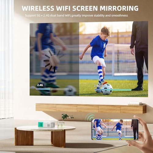 Projector WiFi Portable Movie Projector, Phone or Tablet Can be Mirrored to the Video Projectors Via WiFi or Data Cable, Compatible with Smartphone/ Tablet/ Laptop/TV Stick/ PS/ USB