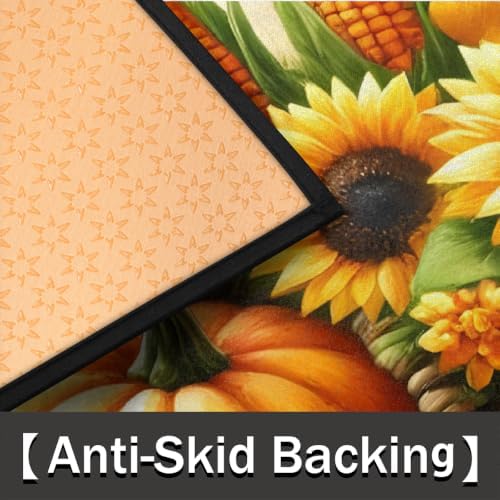 Sunflower Pumpkin Half Round Door Mat Non Slip Washable Semi Circle Area Rug Absorbent Soft Half Moon Rug Floor Mat for Indoor Outdoor Kitchen Bathroom Patio Front Door Mat Decor