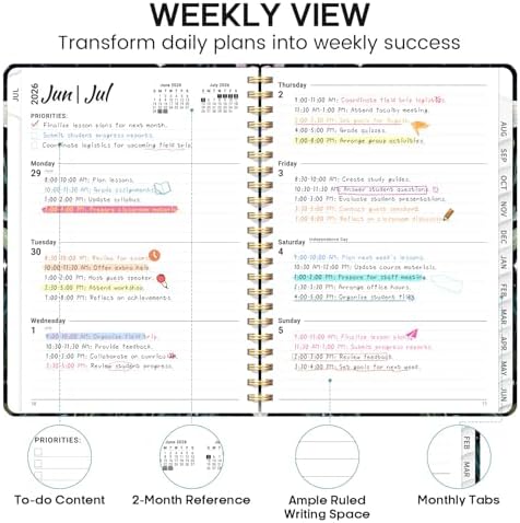 Planner 2026-2027, Weekly & Monthly Academic Calendar, Jul 2026 – Jun 2027