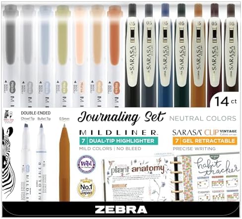 Zebra Pen MILDLINER Highlighter & SARASA Clip Set, Neutral Vintage, 14-Pack