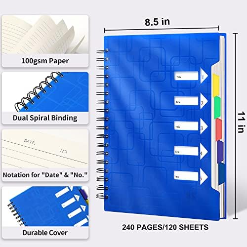 CAGIE 5 Subject Notebook With Tabs Dividers, Black, 8.5x11, College Ruled