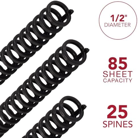 GBC Binding Spines/Spirals/Coils, 1/2" Diameter, 85 Sheet Capacity, ProClick, Black, (2515660) (Pack of 250)